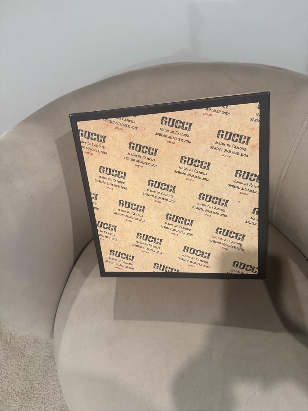 Gucci Logo Print Art - Beige and Black Framed